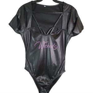 Wet look Sexy Strappy Black Body suit Inspired by "WICKED"   M/L